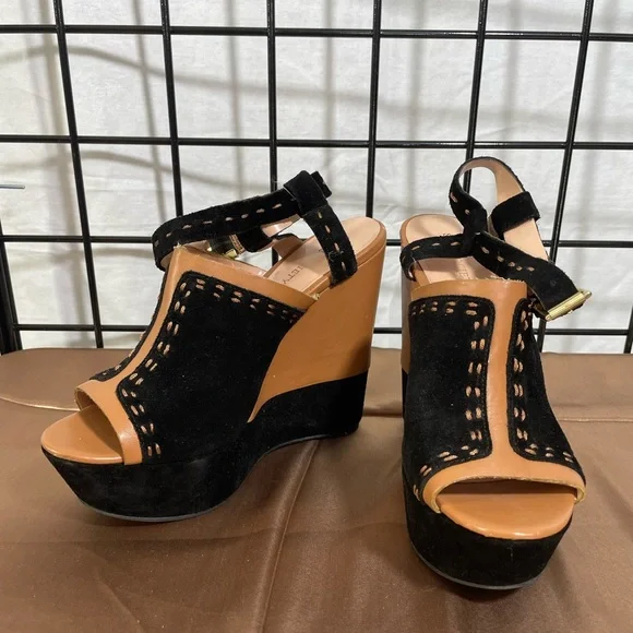 Vintage | Shoes | Sole Society Black And Brown Abstract Wedges Size 8 |  Poshmark